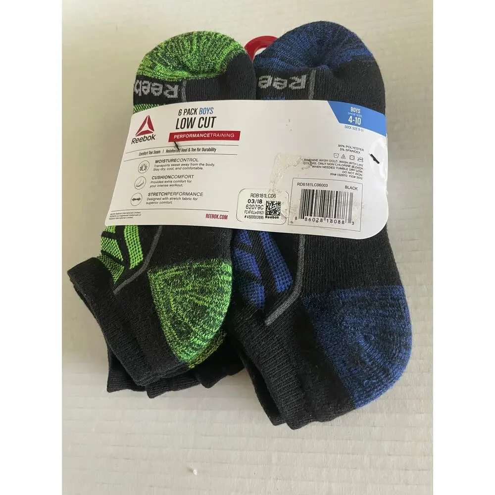 6 PAIR KIDS REBOOK ATHLETIC CREW LOW CUT SOCKS SIZE 4-10